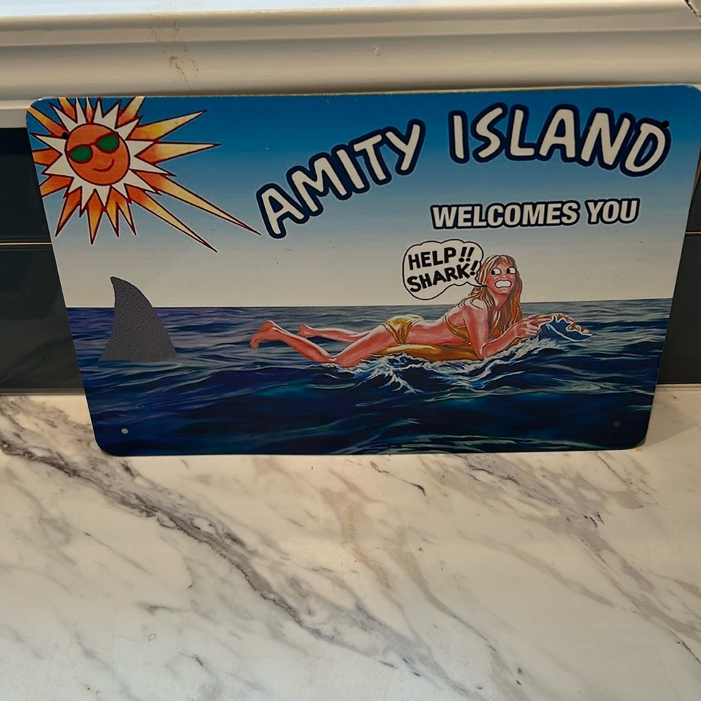 Amity island metal sign